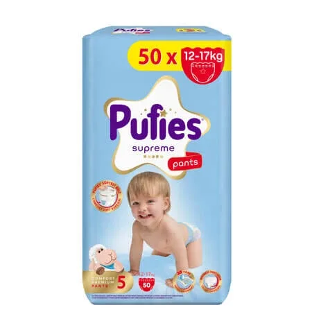 Scutece chilotel Supreme, Nr.5, 12-17 kg, 50 buc, Pufies — preț și oferte