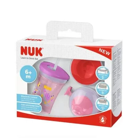 Set pentru invatarea bautului din cana Evolution, Roz, Animale marine, 6 luni+, Nuk — preț și oferte