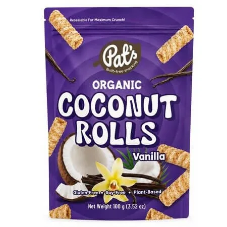 Rulouri Bio, Nuca de Cocos si Vanilie, 100 g, Pat's — preț și oferte