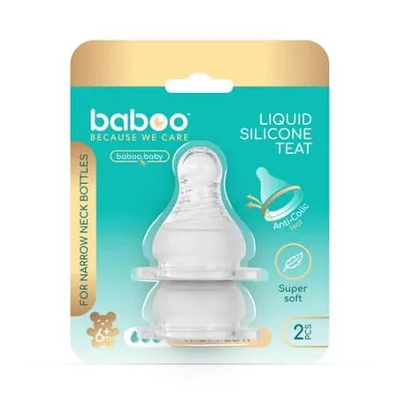 Tetina din silicon cu gat stramt si debit rapid, 6 luni+, 2 bucati, Baboo — preț și oferte