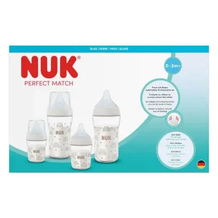 Set 4 biberoane din sticla Perfect Match, 0-3 luni, Nuk — preț și oferte