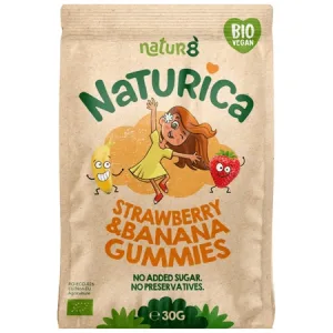 Jeleuri Bio Fruit Gummies, Capsuni si Banane, 30 g, Naturica