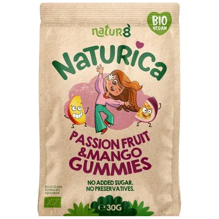 Jeleuri Bio Fruit Gummies, Mango si Fructul Pasiunii, 30 g, Naturica — preț și oferte