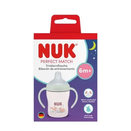 Biberon cu tetina de invatare si toarte fluorescente Perfect Match, Roz, 6 luni+, 150 ml, Nuk — preț și oferte