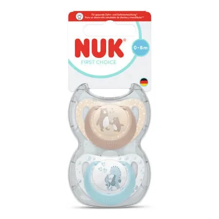 Set suzete First Choice, Urs/Calut de mare, 0-6 luni, 2 bucati, Nuk — preț și oferte