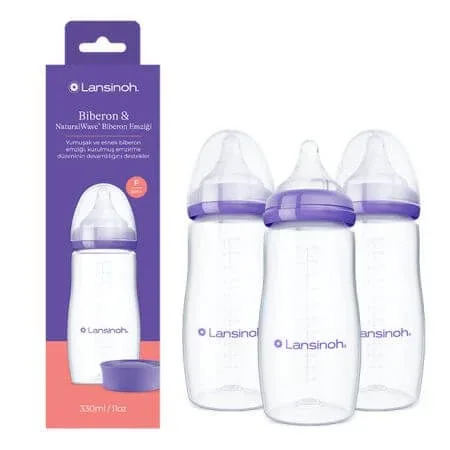 Pachet biberoane cu tetina flux rapid NaturalWave, +6 luni, 3 x 330 ml, Lansinoh — preț și oferte