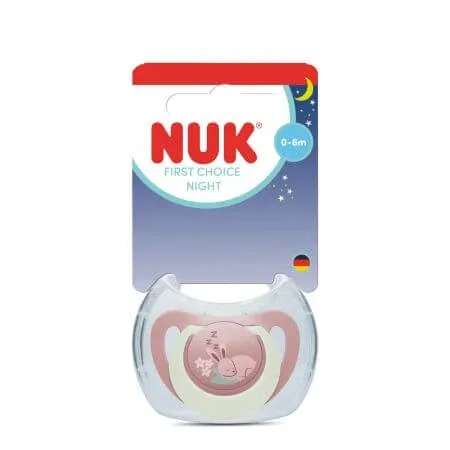 Suzeta First Choice Night, Roz, Iepuras, 0-6 luni, 1 bucata, Nuk — preț și oferte