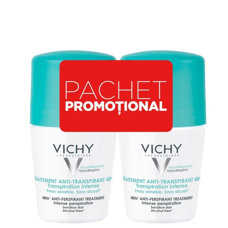 VICHY Bipack DEO Roll on Antiperspirant cu eficacitate 48h cu parfum 2x50ml — preț și oferte