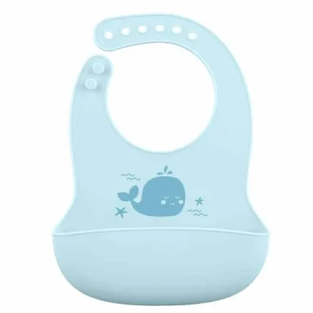 Baveta din silicon cu buzunar pentru firimituri, Albastru, Verde, Bej, 6 luni+, 1 bucata, Babynova — preț și oferte