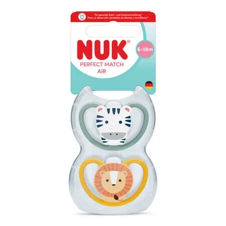 Set suzete Perfect Match Air, Zebra/Leu, 6-18 luni, 2 bucati, Nuk — preț și oferte