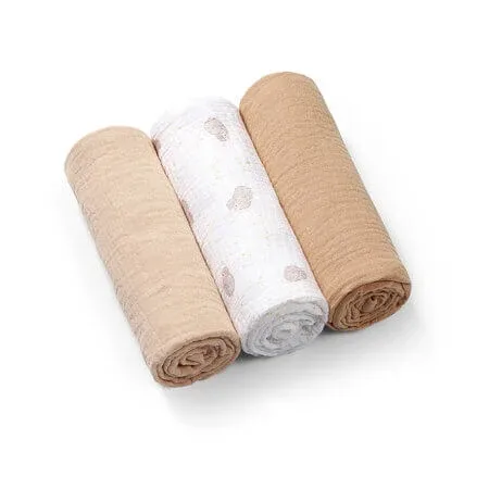 Scutece creponate din muselina, 70x70 cm, Beige, 3 bucati, Babyono — preț și oferte