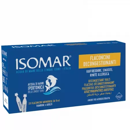 Picaturi Nas cu Apa de mare Hipertonica, efect decongestionant, 6 luni+, Isomar | 20 x 5 ml EURITALIA — preț și oferte