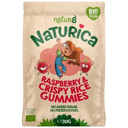 Jeleuri Bio Fruit Gummies, Zmeura si Orez, 30 g, Naturica — preț și oferte