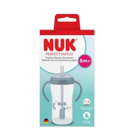 Cana de tranzitie cu toarte si pai Perfect Match, Albastru, 8 luni+, 260 ml, Nuk — preț și oferte