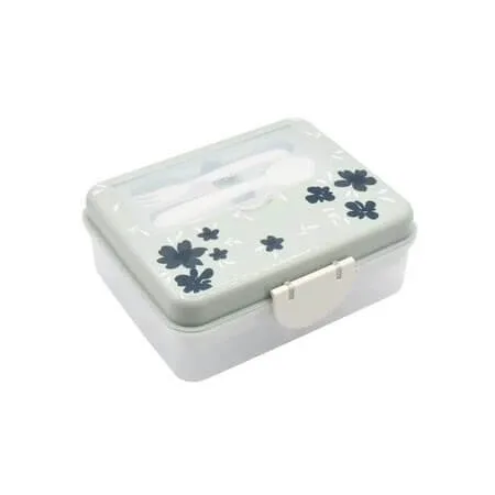 Cutie pentru pranz cu 2 niveluri si tacamuri Bento, Sage with Blue Flowers, Melii — preț și oferte