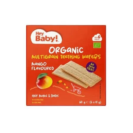 Crackers Bio pentru dentitie, Mango, 6 luni+, 60 g, Hey Baby — preț și oferte