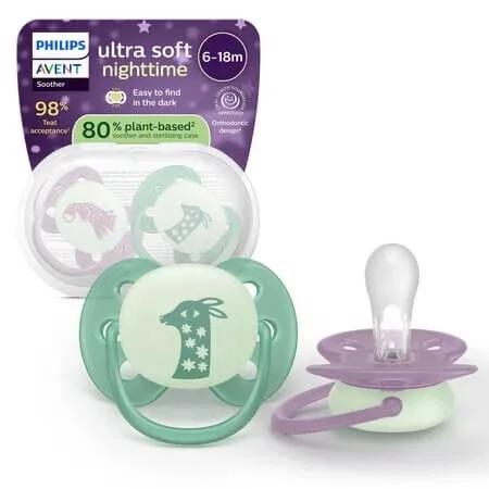 Set suzete fosforescente Ultra Soft Avent, Wild, 6-18 luni, 2 bucati, Philips — preț și oferte
