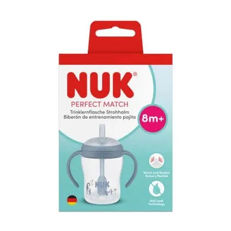 Cana de tranzitie cu toarte si pai Perfect Match, Albastru, 8 luni+, 150 ml, Nuk — preț și oferte