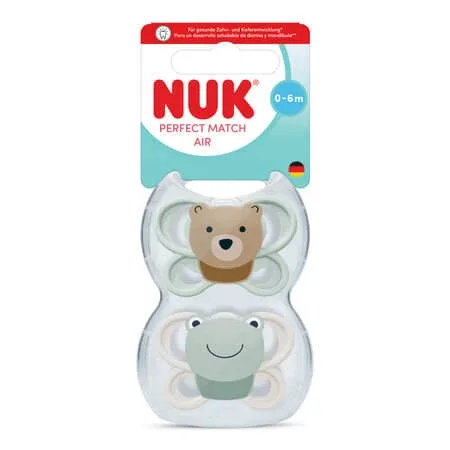 Set suzete Perfect Match Air, Ursulet/Broscuta, 0-6 luni, 2 bucati, Nuk — preț și oferte