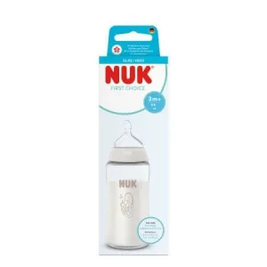 Biberon cu termocontrol si tetina din silicon flux M First Choice, 3 luni+, 240 ml, Nuk