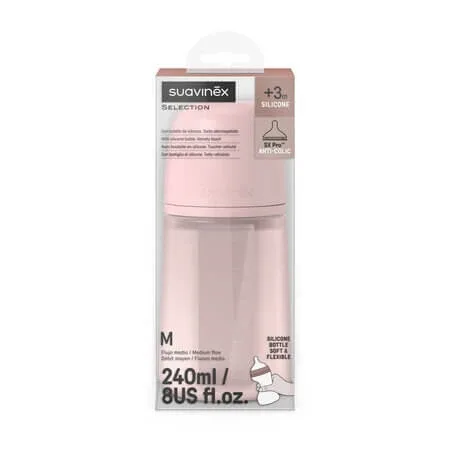Biberon din silicon cu tetina SX PRo Soft debit mediu Colour Essence, Roz, 3 luni+, 240 ml, Evogen — preț și oferte