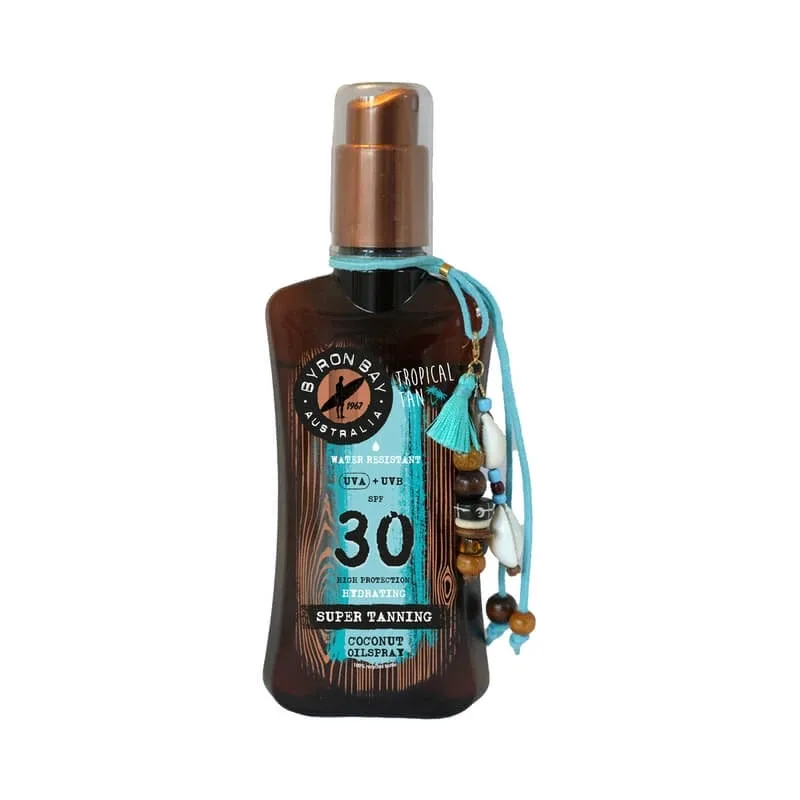 Byron Bay Cremă de protecție solară SPF 30 cu ulei de cocos, spray pentru bronzare intensă, protecție medie, 200 ml — preț și oferte