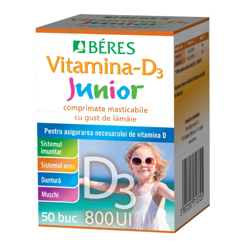 Vitamina D3 Junior 800 UI, 50 comprimate, Beres BERES PHARMACEUTICALS — preț și oferte