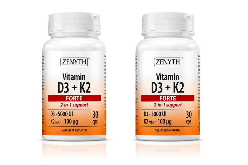 Vitamin D3 + K2 Forte, 2x30 capsule, Zenyth — preț și oferte