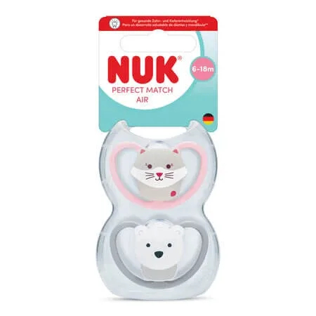Set suzete Perfect Match Air, Veverita/Urs, 6-18 luni, 2 bucati, Nuk — preț și oferte