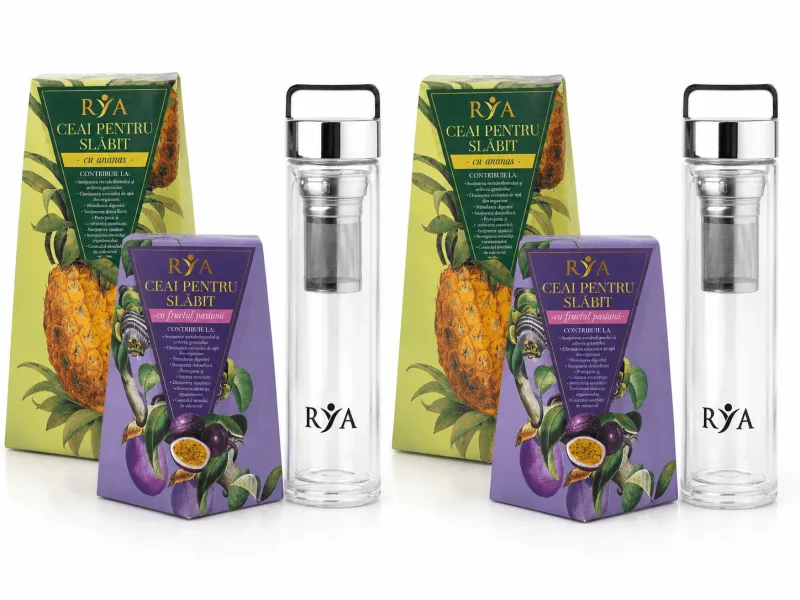 2 Pachete 2 cutii de Ceai pentru Slabit + Sticla cu Infuzor cu perete dublu RYA VITA — preț și oferte