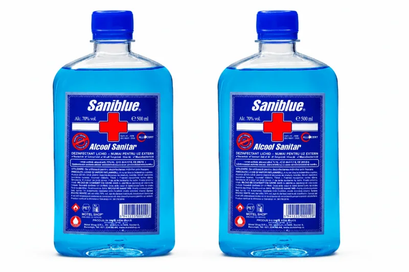 Alcool sanitar 70%, 2x500 ml, Saniblue — preț și oferte