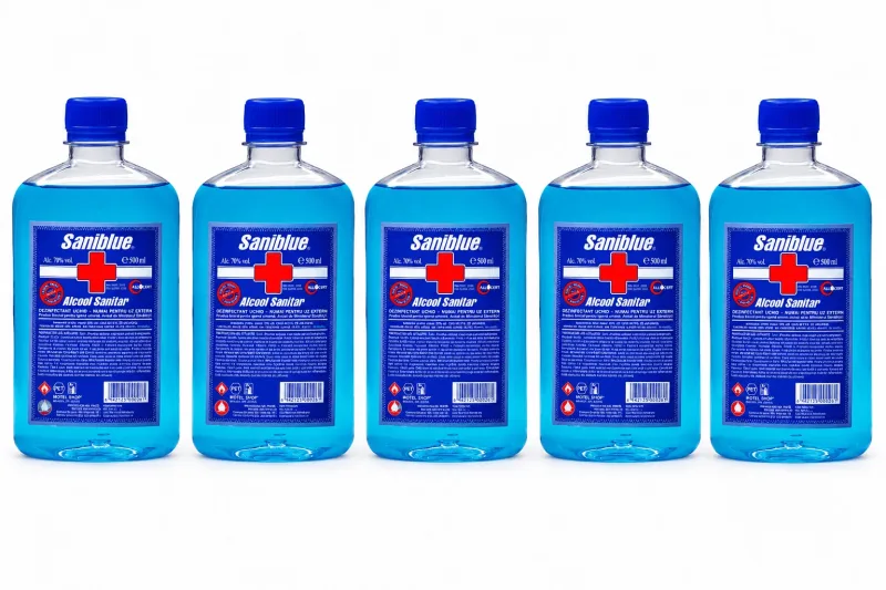 Alcool sanitar 70%, 5x500 ml, Saniblue — preț și oferte