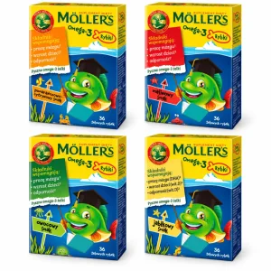 Peștișori gumați cu Omega 3, 4 x 36 jeleuri - arome mixte, Möller’s
