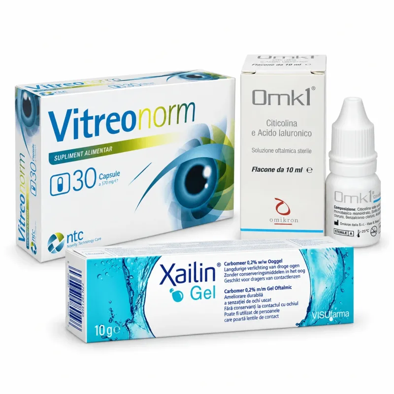 Vitreonorm, 30 caps + OMK1 10 ml + Gel lubrifiant Xailin, 10 ml NTC — preț și oferte