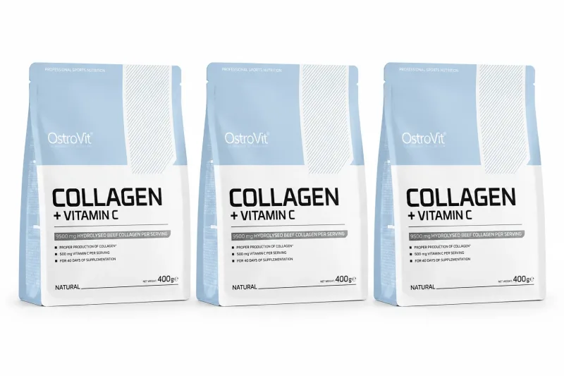 Collagen + Natural Vitamin C, 3x400 g, OstroVit — preț și oferte