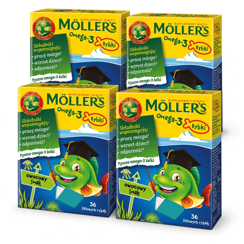 Peştişori gumați cu Omega-3 cu armomǎ de fructe, 4x36 de jeleuri, Möller’s — preț și oferte