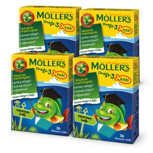 Peștișori gumați cu Omega 3 și aromă de mere, 4x36 jeleuri, Möller's