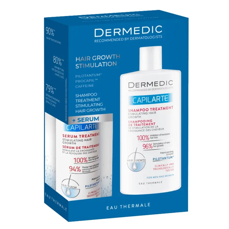 Set Dermedic Capilarte, ser de tratament stimulator al creșterii părului, pentru bărbați și femei, 150 ml + șampon de tratament stimulator al creșterii părului, 300 ml — preț și oferte