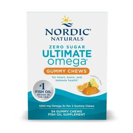 Omega 3 cu aroma de fructe tropicale Zero Sugar Ultimate Omega Gummy Chews, 54 jeleuri, Nordic Naturals — preț și oferte