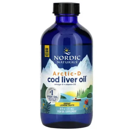 Ulei din ficat de cod cu aroma de lamaie Arctic-D Cod Liver Oil, 237 ml, Nordic Naturals — preț și oferte