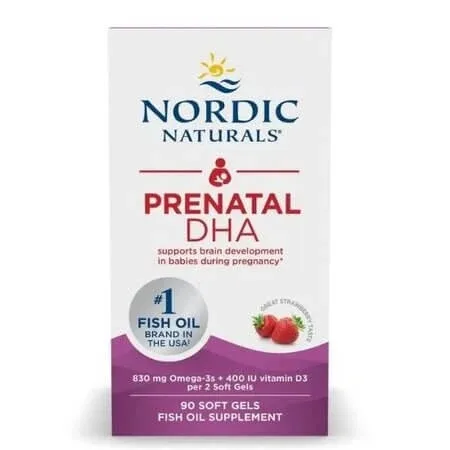 Omega-3 pentru sarcina cu aroma de capsuni Prenatal DHA, 830 mg, 90 capsule moi, Nordic Naturals — preț și oferte