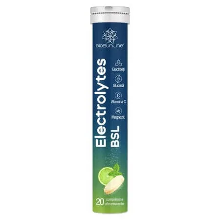 Electroliti cu aroma de menta si lime Electrolytes Bsl, 20 comprimate efervescente, BioSunLine — preț și oferte
