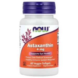 Antioxidant pentru ochi, piele si protectie celulara Astaxantina, 4 mg, 60 gelule moi, Now Foods