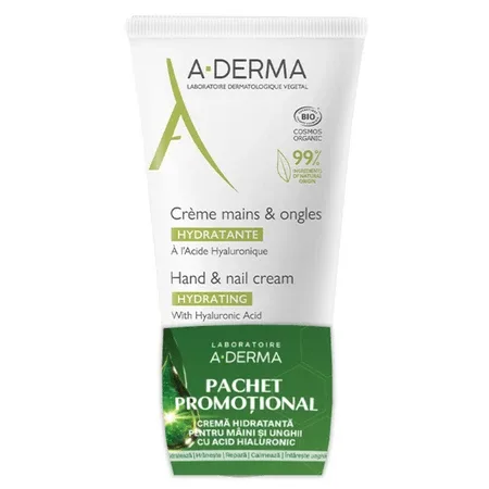 Set Crema hidratanta pentru maini si unghii cu Acid Hialuronic, 50 ml + 50 ml, A-Derma — preț și oferte