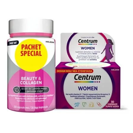 Pachet Centrum pentru femei 30 comprimate + Centrum Beauty&Collagen 30 capsule, Haleon — preț și oferte