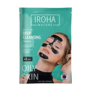Masca exfolianta tip servetel pentru fata cu carbune activ, 3x7 g, Iroha