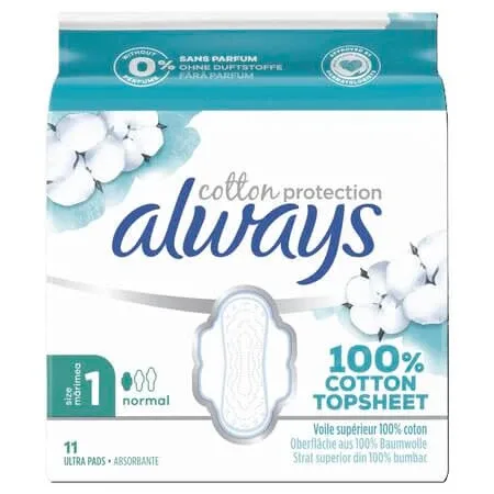 Absorbante din bumbac Normal Cotton Protection, Marimea 1, 11 bucati, Always — preț și oferte