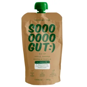Piure pasteurizat cu mere, banane, cacao si vanilie So Gut, 180 g, Nutrino Lab