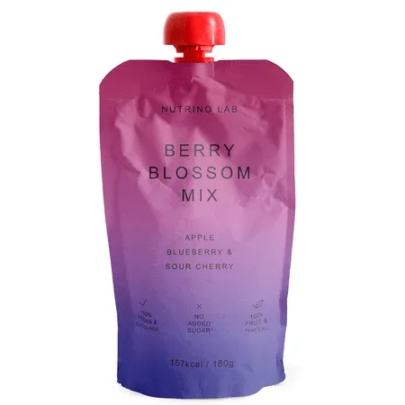 Piure pasteurizat cu mere, afine si visine Berry Blossom Mix, 180 g, Nutrino Lab — preț și oferte