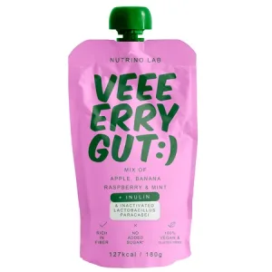 Piure pasteurizat cu mere, banane, zmeura si menta Very Gut, 180 g, Nutrino Lab